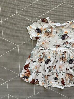 Small shop|Baby girl Woodland Animals short sleeve Dress-Cream neutral,6-9M,boho